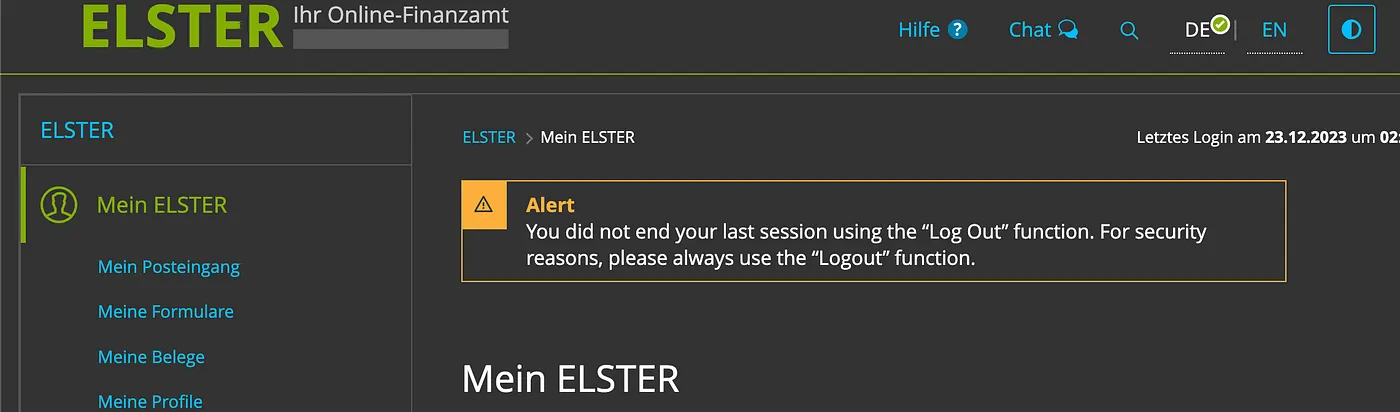 ELSTER (online German tax office) example